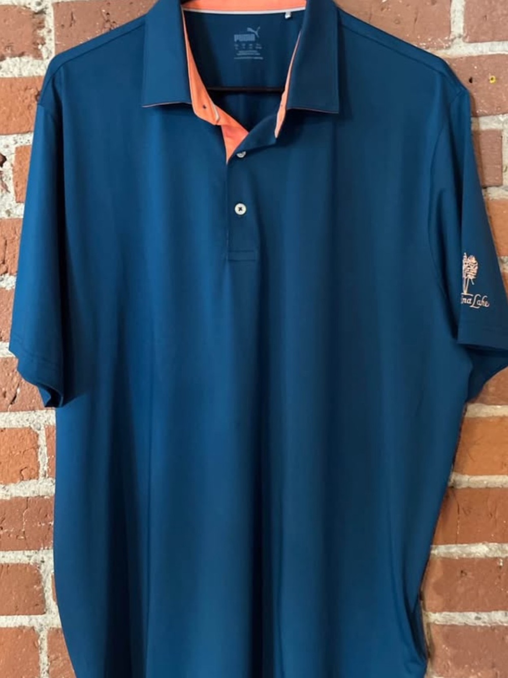 Puma Men's Teal Blue Polo with Orange Inner Placket
